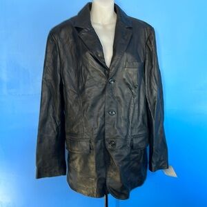 Alfani Men’s Black Leather Jacket Size 42R –Classic Front Coat Stylish Coat